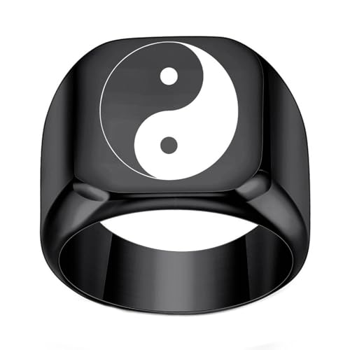 Bishilin Edelstahl Ring Personalisiert, Herren Ringe 18MM Yin Yang Siegelring Freundschaftsringe Männer Ring Hochzeit Schwarz Größe 65 (20.7) von Bishilin