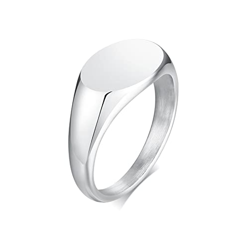 Bishilin Edelstahl Ring für Frauen, Damen Ring Personalisiert Siegelring Oval 9MM Poliert Silber Partnerringe Freundschaftsringe Größe 55 (17.5) von Bishilin