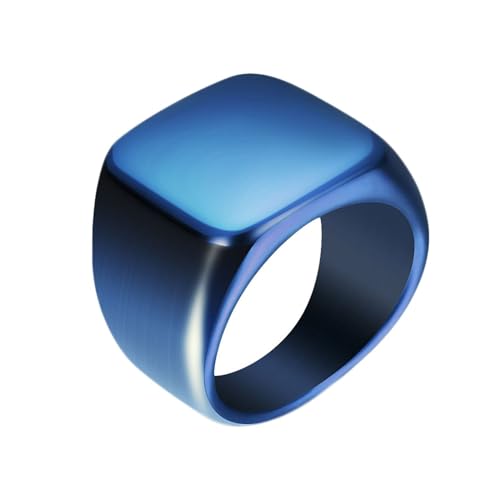 Bishilin Edelstahl Ringe Männer, Blau Ring Personalisiert 18MM Quadrat Siegelring Freundschaftsringe Paterringe für Herren Größe 65 (20.7) von Bishilin