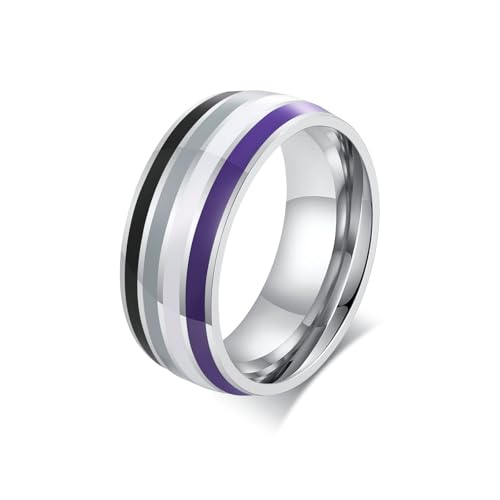 Bishilin Edelstahl Ringe Männer, Herren Ring Personalisiert 8MM mit Emaille Bandring Partnerringe Gothic Ringe Silber Größe 62 (19.7) von Bishilin