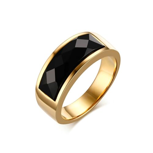 Bishilin Edelstahl Ringe Männer, Herren Ring Personalisiert 8MM mit Schwarz Achat Partnerringe Gothic Ringe Gold Gr.62 (19.7) von Bishilin