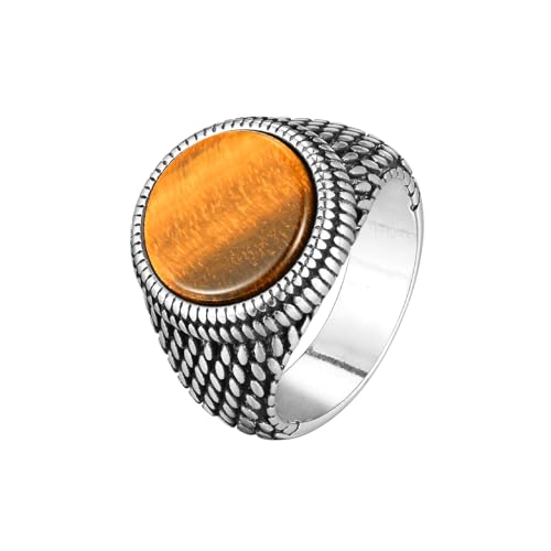 Bishilin Edelstahl Ringe Männer, Herren Ring Personalisiert mit Tigerauge Sieglring Partnerringe Gothic Ringe Silber Gr.62 (19.7) von Bishilin