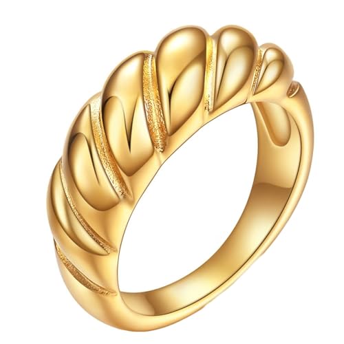 Bishilin Edelstahl Ringe Männer, Herren Ringe Personalisiert 8MM mit Gemustert Partnerringe Freundschaftsringe Gold Größe 49 (15.6) von Bishilin