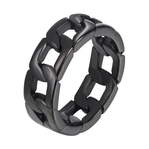 Bishilin Edelstahl Ringe Männer, Schwarz Ring Personalisiert 7MM mit Kette Freundschaftsringe Ringe Herren Gothic Gr.65 (20.7) von Bishilin