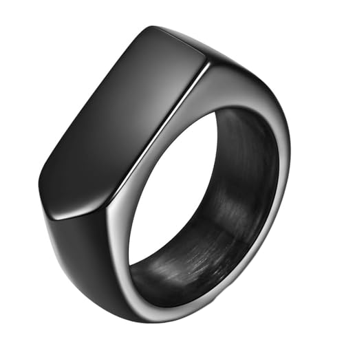 Bishilin Edelstahl Ringe Männer, Schwarz Ring Personalisiert 9MM Glänzend Siegelring Bandring Freundschaftsringe Paterringe für Herren Gr.60 (19.1) von Bishilin