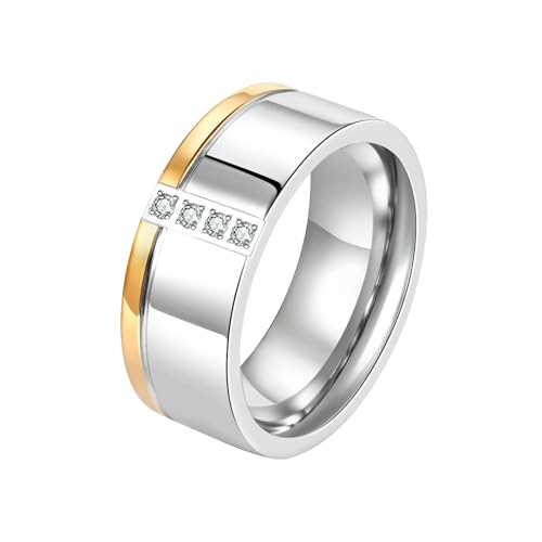 Bishilin Edelstahl Ringe Männer, Silber Gold Ring Personalisiert 8MM mit Zirkonia Bandring Freundschaftsringe Ringe Herren Gothic Größe 62 (19.7) von Bishilin