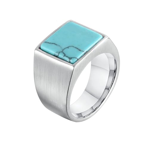 Bishilin Edelstahl Ringe Männer, Silber Ring Personalisiert mit Türkis Sieglring Freundschaftsringe Ringe Herren Gothic Größe 57 (18.1) von Bishilin
