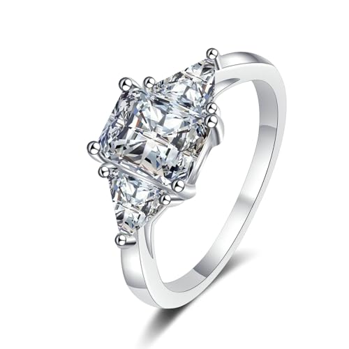 Bishilin Eheringe 375er Weißgold, Trauringe Damen Einzeln 3 Steine mit Diamant 3ct Verlobungsringe Jahrestag Hochzeit Ringe Frauen Große 63 (20.1) von Bishilin