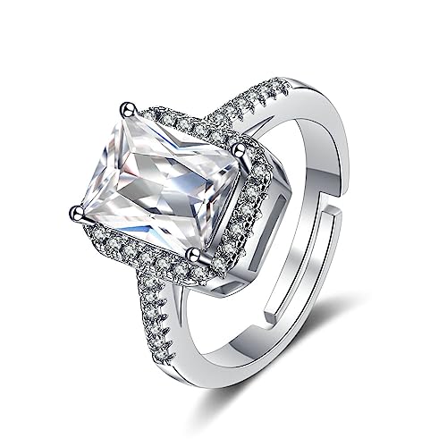 Bishilin Eheringe 585er Weißgold, Trauringe Damen Einzeln 4-Steg-Krappenfassung mit Moissanit Verlobungsringe Hochzeit Ringe Frauen Gr.62 (19.7) von Bishilin