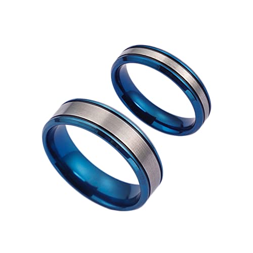 Bishilin Eheringe Paar Edelstahl mit Gravur, Blau Silber Ring Gebürstet 5MM 7MM Damen Gr.54 (17.2) + Herren Gr.62 (19.7), Verlobungsringe Freundschaftsringe für 2 von Bishilin