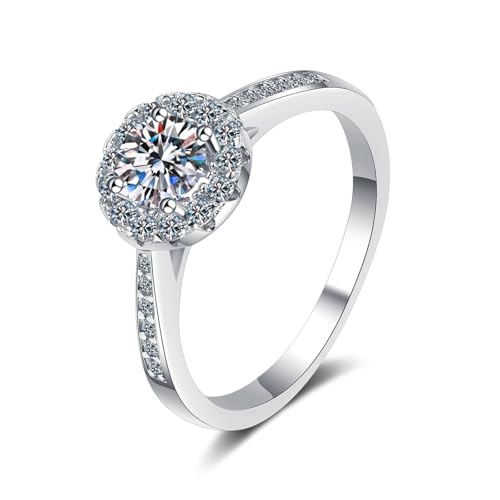 Bishilin Eheringe Platin 950 Damen Einzeln, Hochzeit Ringe Blume mit Diamant 0.3ct Trauringe Memoir Verlobung Ring Frauen Große 54 (17.2) von Bishilin