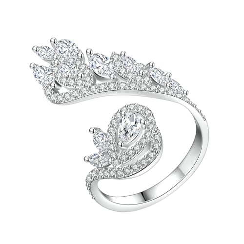 Bishilin Eheringe Weißgold 585 Einzeln Damen, Frauen Ring Feder mit Moissanit Offen Verlobungsringe Trauringe ohne Nickel Größe 55 (17.5) von Bishilin