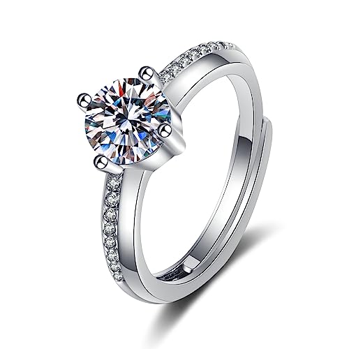 Bishilin Eheringe Weißgold 585 Einzeln Damen, Ringe Verlobung 4-Steg-Krappenfassung mit Moissanit Hochzeitsringe Frauen Ringe Nickelfrei Größe 53 (16.9) von Bishilin