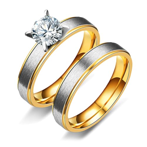 Bishilin Eheringe mit Gravur für Paare, Hochzeit Ringe Edelstahl 4MM Matt mit Zirkonia Verlobungsringe Partnerringe Personalisiert Damen Gr.65 (20.7) & Herren Gr.65 (20.7) von Bishilin