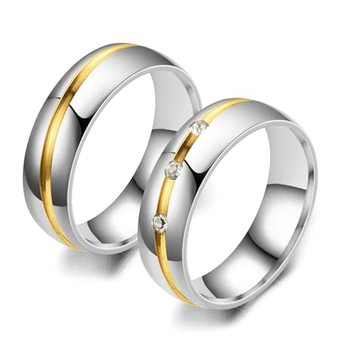 Bishilin Eheringe mit Gravur für Paare, Hochzeit Ringe Edelstahl 6MM mit Zirkonia Verlobungsringe Partnerringe Personalisiert Damen Gr.60 (19.1) & Herren Gr.65 (20.7) von Bishilin
