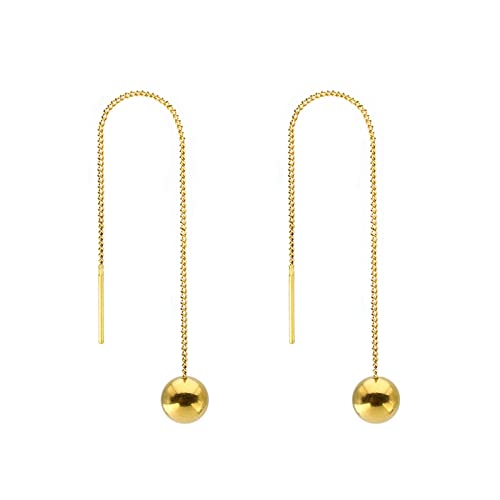 Bishilin Frauen Ohrringe Durchzieher Edelstahl, Modeschmuck Ohrringe Nickelfrei Gold Lange Kette mit Bead von Bishilin