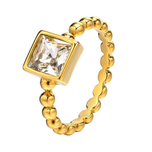 Bishilin Frauen Ring Edelstahl Vergoldet, Damen Ringe 2.7MM Solitär mit Zirkonia Eheringe Hochzeit Ring Personalisiert Gold Größe 52 (16.6) von Bishilin