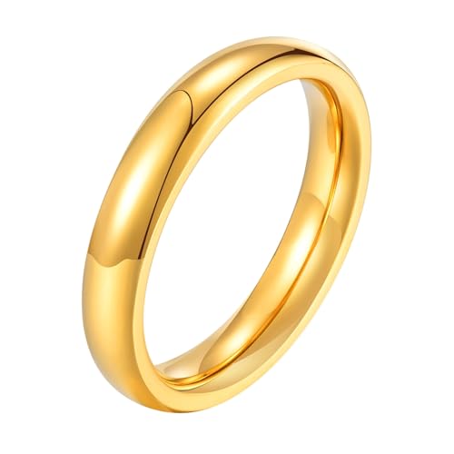 Bishilin Frauen Ring Edelstahl Vergoldet, Damen Ringe 4MM Poliert Bandring Eheringe Hochzeit Ring Personalisiert Gold Gr.60 (19.1) von Bishilin