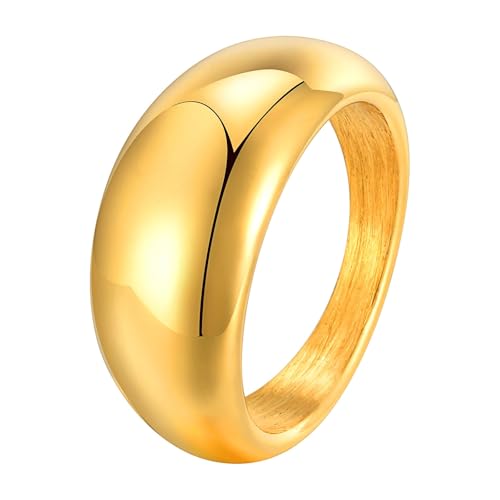 Bishilin Frauen Ring Edelstahl Vergoldet, Damen Ringe Dick Geometrie Eheringe Hochzeit Ring Personalisiert Gold Gr.57 (18.1) von Bishilin
