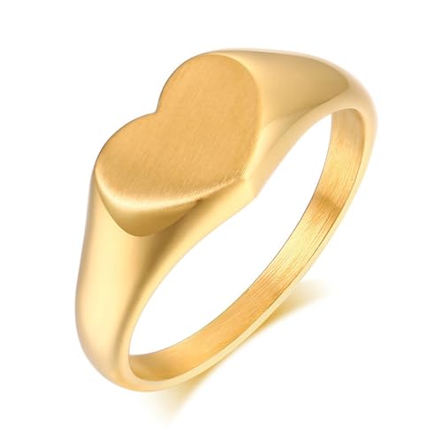 Bishilin Frauen Ring Edelstahl Vergoldet, Damen Ringe Herz Siegelring Eheringe Hochzeit Ring Personalisiert Gold Größe 52 (16.6) von Bishilin