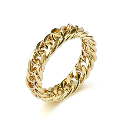 Bishilin Frauen Ring Edelstahl Vergoldet, Damen Ringe Kette 6MM Eheringe Hochzeit Ring Personalisiert Gold Gr.54 (17.2) von Bishilin