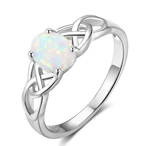 Bishilin Frauen Ring Silber 925 mit Oval Opal Keltische Knoten Eherring Trauring Silber Ringe Gr.57 (18.1) von Bishilin