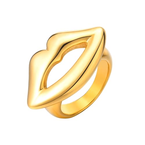 Bishilin Frauen Ringe Edelstahl Vergoldet Gold, Verlobungsring Lippe Form Hochzeit Ring Damen Personalisiert Größe 54 (17.2) von Bishilin
