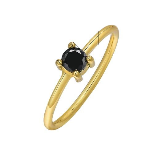 Bishilin Frauen Ringe Edelstahl Vergoldet Gold, Verlobungsring Solitär mit Schwarz Zirkonia Hochzeit Ring Damen Personalisiert Größe 52 (16.6) von Bishilin