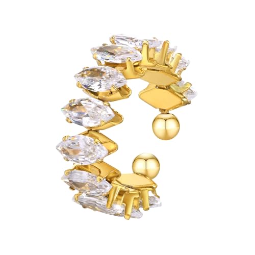 Bishilin Frauen Ringe Edelstahl Vergoldet Gold, Verlobungsring mit Weiß Zirkonia Offen Hochzeit Ring Damen Personalisiert Einstellbar von Bishilin