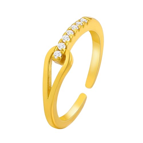 Bishilin Frauen Ringe Kupfer Gold, Verlobungsring Offen mit Zirkonia Hochzeit Ring Damen Personalisiert Verstellbar von Bishilin
