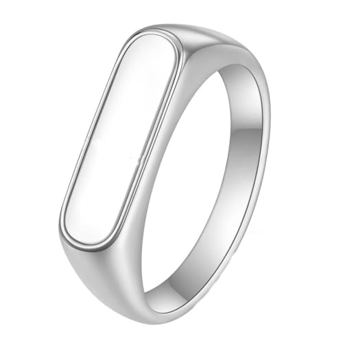 Bishilin Freundschaftsringe Herren Edelstahl, Ring Personalisiert 5MM Rehcteck mit Muschel Siegelring Partnerringe Männer Ringe Nickelfrei Silber Größe 49 (15.6) von Bishilin