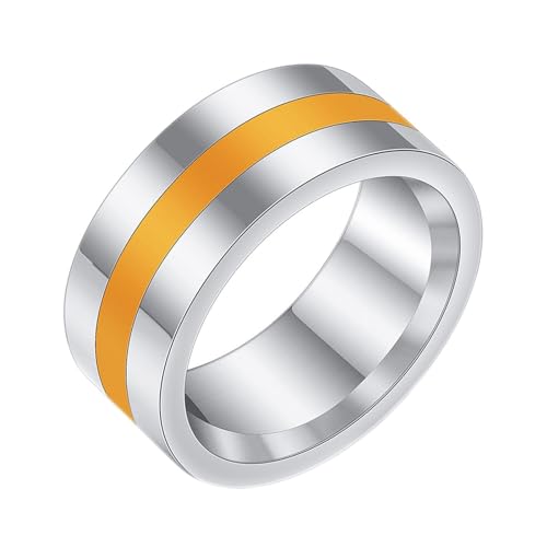 Bishilin Freundschaftsringe Herren Edelstahl, Ring Personalisiert 7.8MM mit Gelb Epoxid Bandring Partnerringe Männer Ringe Nickelfrei Silber Gr.65 (20.7) von Bishilin