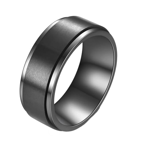 Bishilin Freundschaftsringe Herren Edelstahl, Ring Personalisiert 8MM Drehbar Gebürstet Bandring Partnerringe Männer Ringe Nickelfrei Schwarz Gr.54 (17.2) von Bishilin