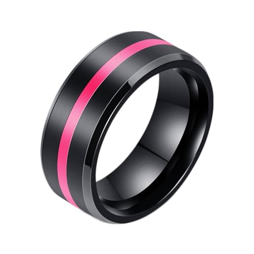 Bishilin Freundschaftsringe Herren Edelstahl, Ring Personalisiert 8MM Gebürstet mit Rosa Emaille Bandring Partnerringe Männer Ringe Nickelfrei Schwarz Größe 65 (20.7) von Bishilin