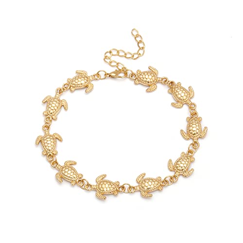 Bishilin Fußkettchen Boho, Fußkette Damen Gold mit Schildkröte Fußkettchen Charm Fußkette Urlaub 27.5CM von Bishilin