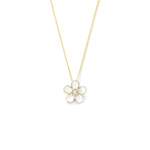 Bishilin Gold Kette 375 Echtgold, Damen Halskette Anhänger Blume mit Diamant Kette Gold 45CM für Frauen Hochzeit von Bishilin