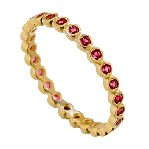 Bishilin Gold Ring mit Rubin Damen, Eheringe Gold 585 Schmal mit Rubin Bandring Trauringe Verlobungsringe Frauen Gr.56 (17.8) von Bishilin