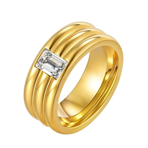 Bishilin Gothic Ringe Edelstahl, Herren Ring Personalisiert 8MM mit Zirkonia Bandring Freundschaftsringe Männer Ringe Nickelfrei Gr.65 (20.7) von Bishilin