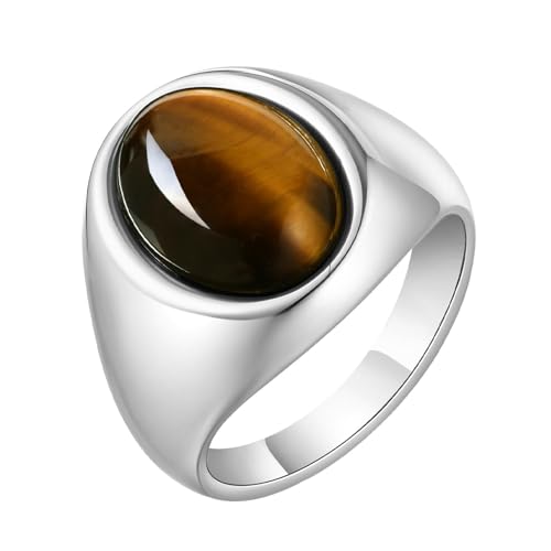 Bishilin Gothic Ringe Edelstahl, Herren Ring Personalisiert mit Tigerauge Siegelring Freundschaftsringe Männer Ringe Nickelfrei Gr.60 (19.1) von Bishilin
