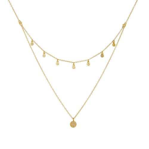 Bishilin Halskette Damen Gold 585, Kette Gold 41CM Charm Anhänger Doppellagig mit Moissanite Halskette Hochzeit für Braut Frauen von Bishilin