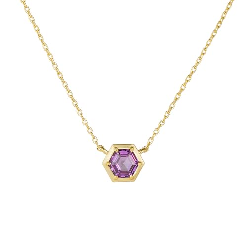 Bishilin Halskette Damen Gold 585, Kette Gold 45CM Charm Anhänger Hexagram mit Amethyst Halskette Hochzeit für Braut Frauen von Bishilin