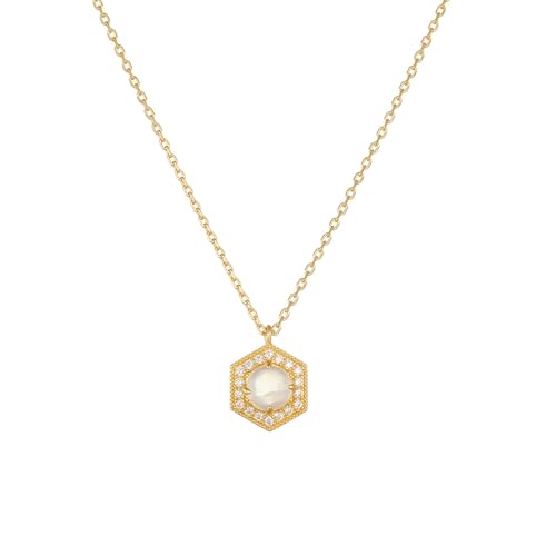 Bishilin Halskette Damen Gold 585, Kette Gold 45CM Charm Anhänger Hexagram mit Mondstein und Diamant Halskette Hochzeit für Braut Frauen von Bishilin