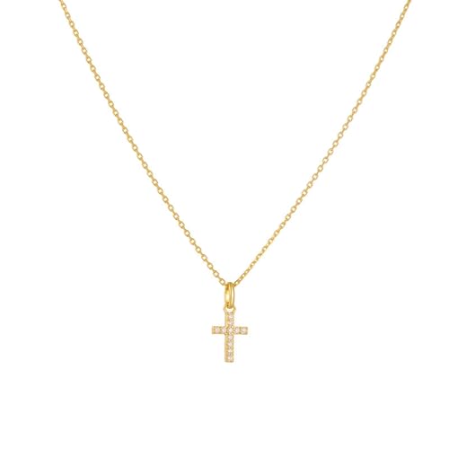 Bishilin Halskette Damen Gold 585, Kette Gold 45CM Charm Anhänger Kreuz mit Diamant Halskette Hochzeit für Braut Frauen von Bishilin
