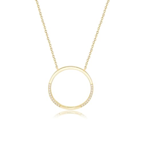 Bishilin Halskette Damen Gold 585 Echtgold, Charms Anhänger 22MM Ring mit Diamant Kette Frauen Gold 45CM für Hochzeit von Bishilin