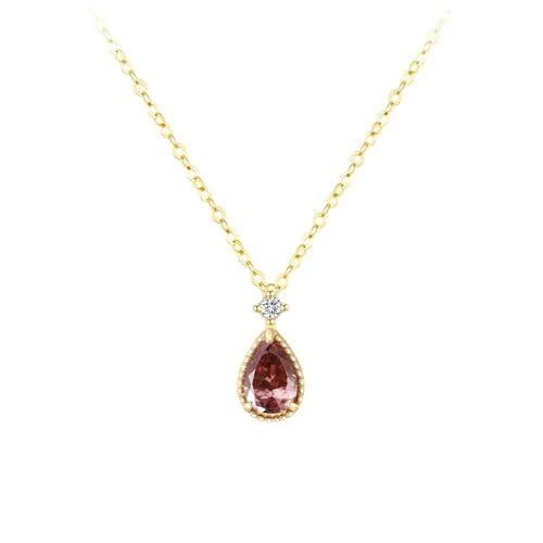 Bishilin Halskette Damen Gold 585 Echtgold, Charms Anhänger mit Tropfen Amethyst und Diamant Kette Frauen Gold 45CM für Hochzeit von Bishilin