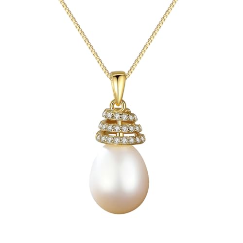 Bishilin Halskette Damen Gold 750 Echtgold, Charms Anhänger Spirale mit Weiß Perle und Diamant Kette Frauen Gold 45CM für Hochzeit Bishilin Halskette Damen Gold 750 Echtgold, Charms Anhänger Spirale mit Weiß Perle und Diamant Kette Frauen Gold 45CM für Hochzeit von Bishilin