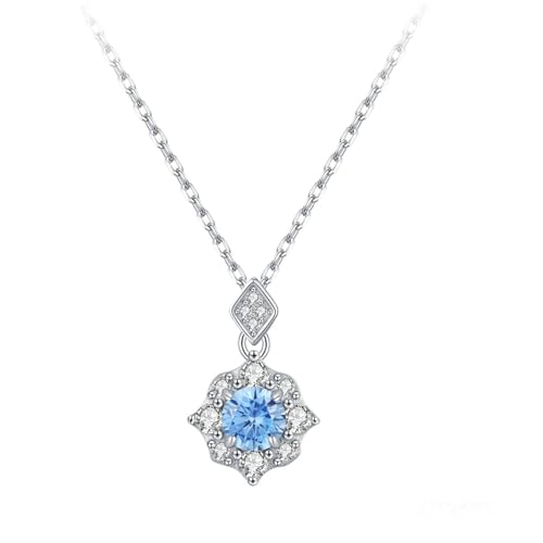 Bishilin Halskette Damen Weißgold 585, Kette Weißgold 45CM Charm Anhänger Blume mit Aquamarin und Diamant Halskette Hochzeit für Braut Frauen von Bishilin