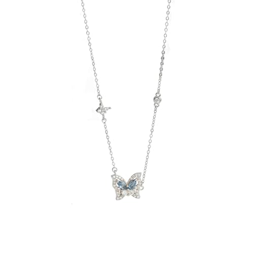 Bishilin Halskette Damen Weißgold 585, Kette Weißgold 45CM Charm Anhänger Schmetterling mit Topas und Moissanit Halskette Hochzeit für Frauen Braut von Bishilin