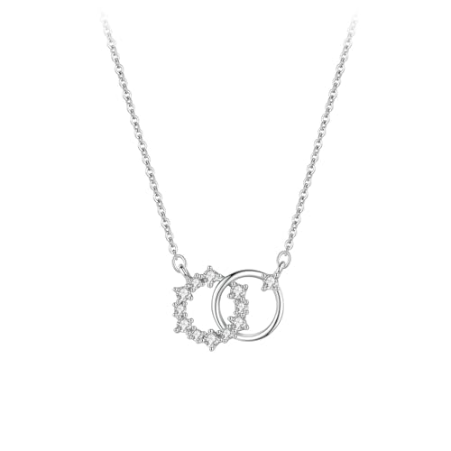 Bishilin Halskette Damen Weißgold 585, Kette Weißgold 45CM Charm Anhänger Schneeflocken Doppelte Ringe mit Diamant Halskette Hochzeit für Braut Frauen von Bishilin