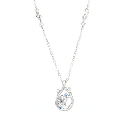 Bishilin Halskette Damen Weißgold 585, Kette Weißgold 45CM Charm Anhänger Zweig Blumen mit Topas und Diamant Halskette Hochzeit für Braut Frauen von Bishilin